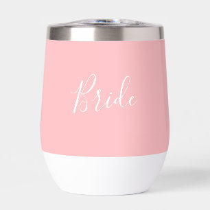 Personalized name Pink Script Simple Bride Wedding Thermal Wine Tumbler