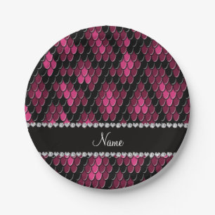 Personalized name pink snake skin pattern paper plates