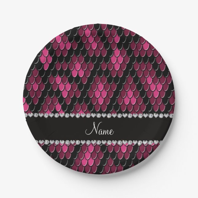 Personalized name pink snake skin pattern paper plates (Front)