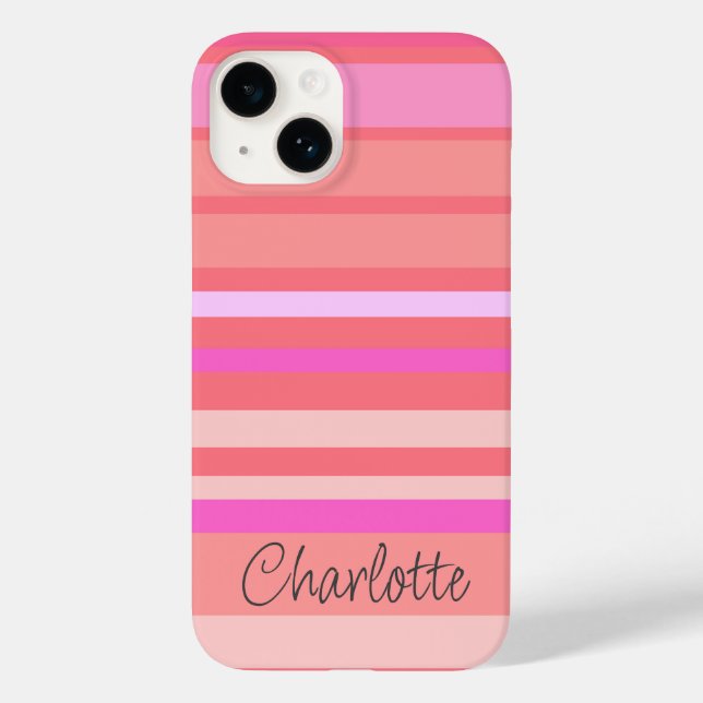 Personalized Name Pink Striped Script Case-Mate iPhone Case (Back)