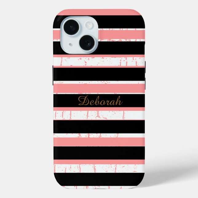 Personalized Name Pink Stripes Case-Mate iPhone Case (Back)