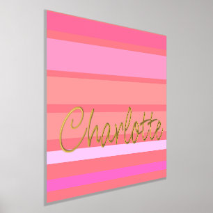 Personalized name pink stripes gold foil prints