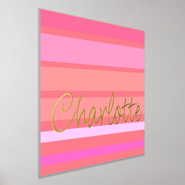 Personalized name pink stripes gold foil prints (Laydown)