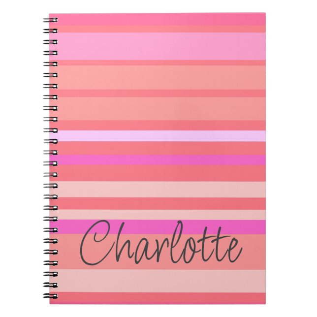 Personalized Name Pink Stripes Notebook (Front)