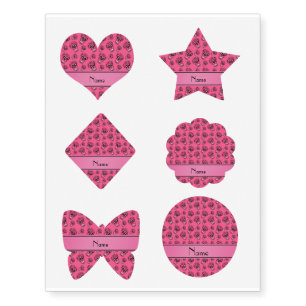 Personalized name pink sugar skulls temporary tattoos