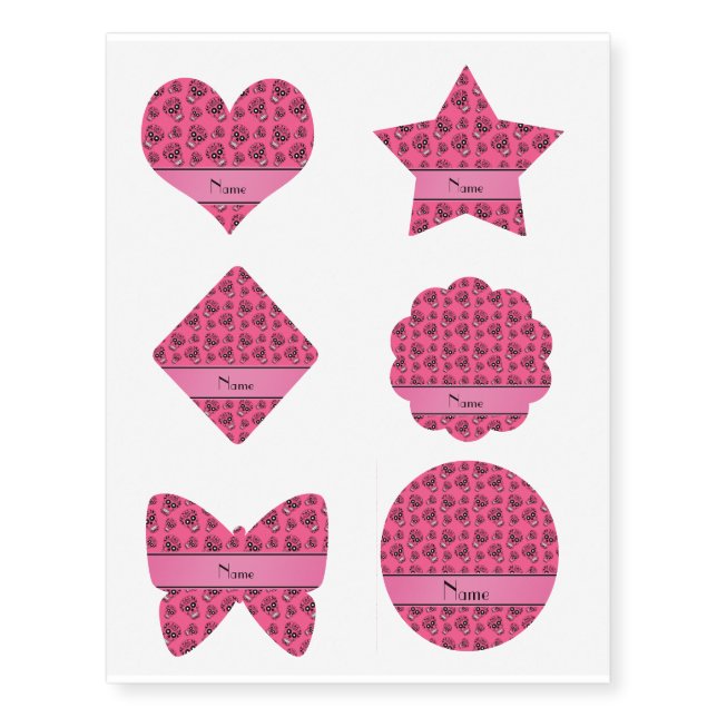 Personalized name pink sugar skulls temporary tattoos (Front)