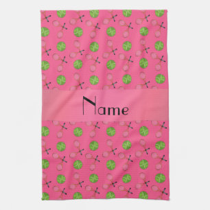 Personalized name pink tennis balls kitchen towel