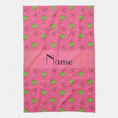 Personalized name pink tennis balls kitchen towel