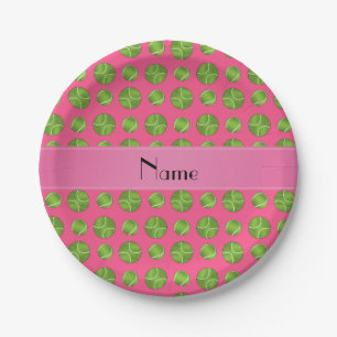Personalized name pink tennis balls pattern paper plates