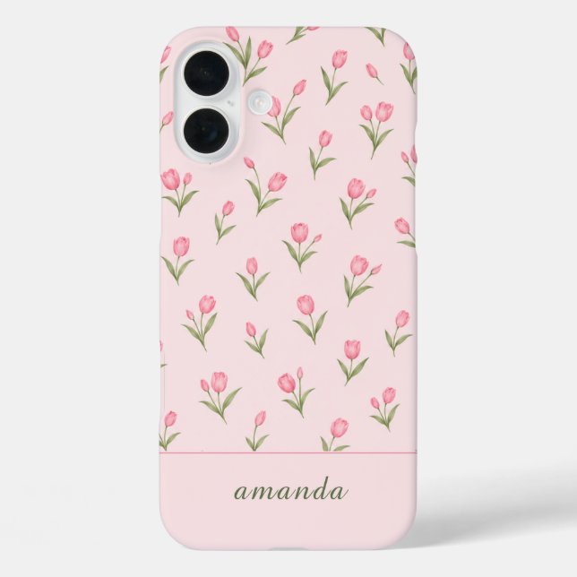 Personalized Name Pink Tulips Case-Mate iPhone Case (Back)