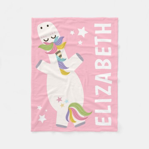 Personalized Name | Pink Unicorn Fleece Blanket - Cute sleeping unicorn fleece blanket on a pretty pink background, and your childs name.