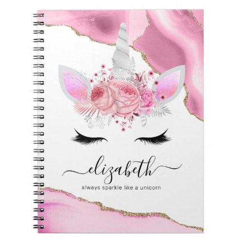 Personalized Name Pink Unicorn Notebook