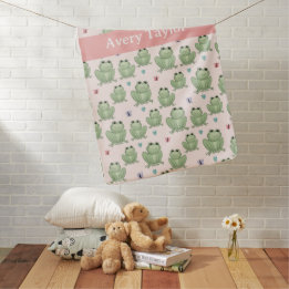 Personalized Name Pink Watercolor Frog Nursery Baby Blanket