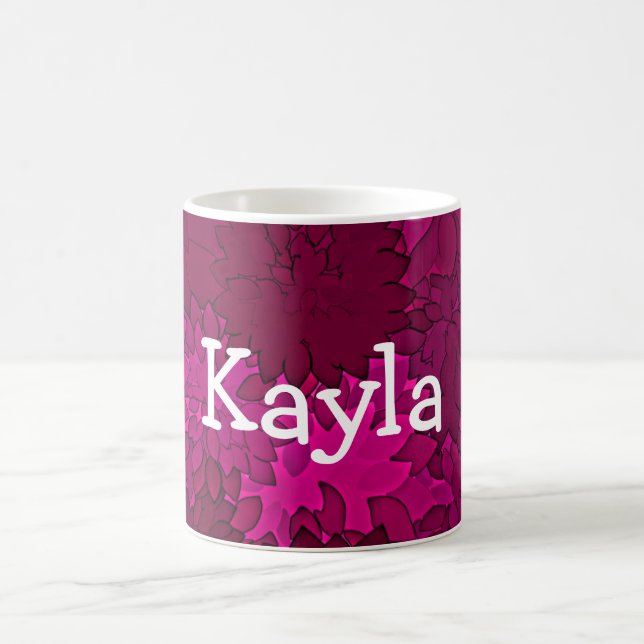 Personalized Name Pink & White Dahlia Flower Coffee Mug (Center)