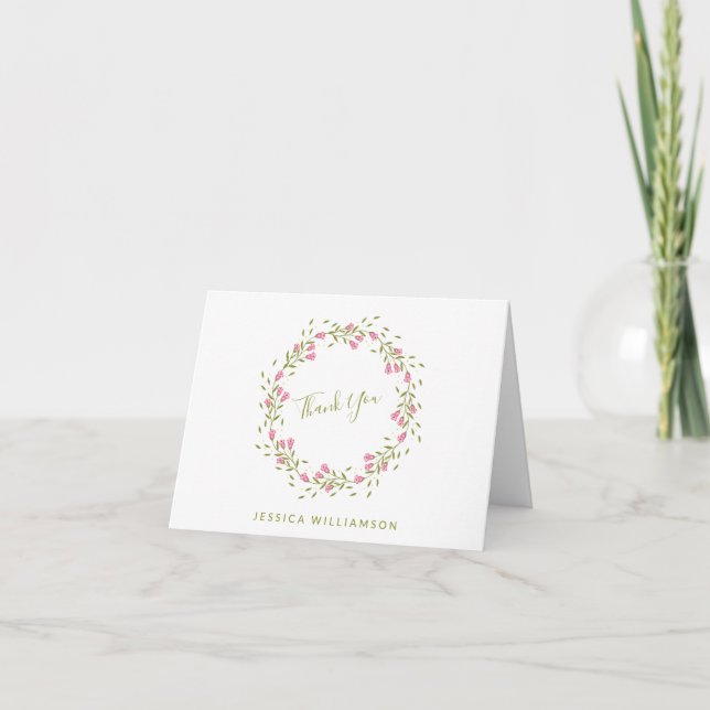 Personalized Name Pink White Floral Bridal Shower Thank You Card (Front)