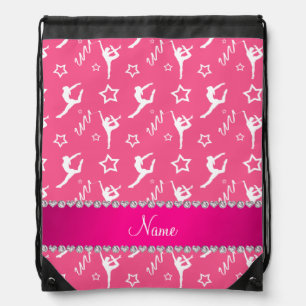 Personalized name pink white gymnastics stars drawstring bag