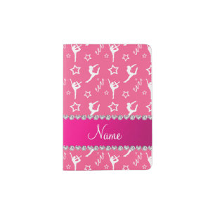 Personalized name pink white gymnastics stars passport holder