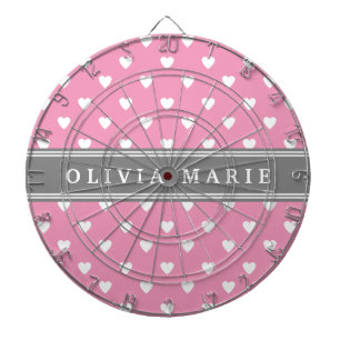 Personalized Name Pink White Heart Pattern Dartboard With Darts