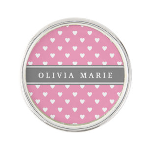 Personalized Name Pink White Heart Pattern Pin
