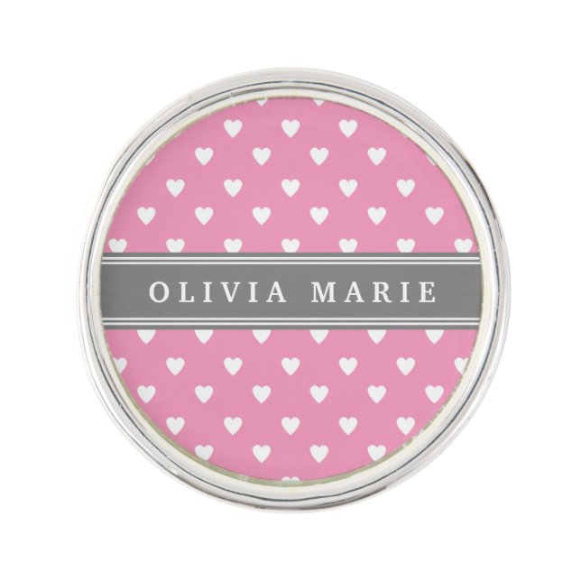 Personalized Name Pink White Heart Pattern Pin (Front)