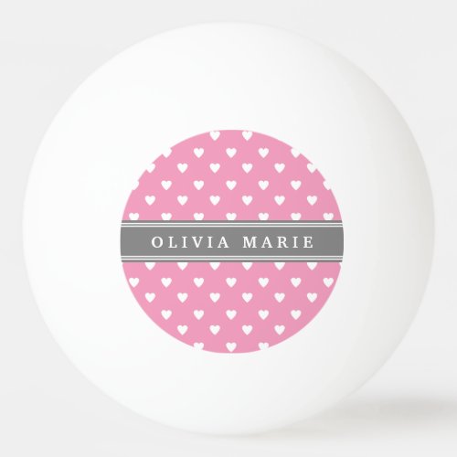 Personalized Name Pink White Heart Pattern Ping Pong Ball