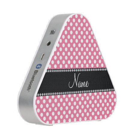 Personalized Name Pink White Polka Dots Bluetooth Speaker