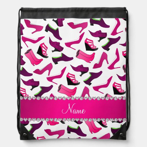 Personalized name pink white womens shoes pattern drawstring bag