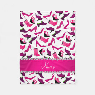Personalized name pink white women's shoes pattern fleece blanket