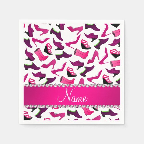 Personalized name pink white womens shoes pattern napkins