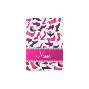 Personalized name pink white women's shoes pattern passport holder