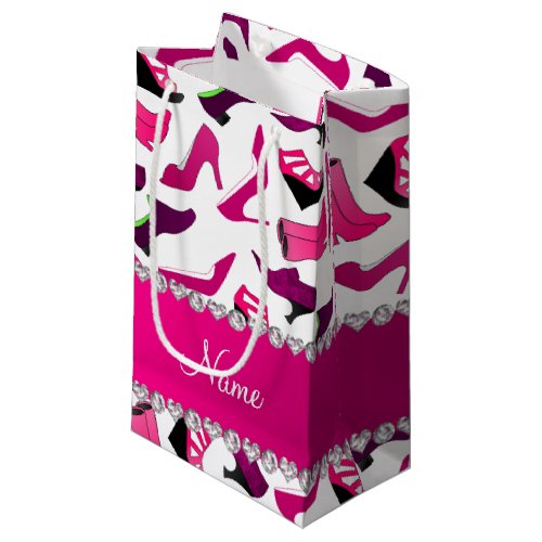 Personalized name pink white womens shoes pattern small gift bag