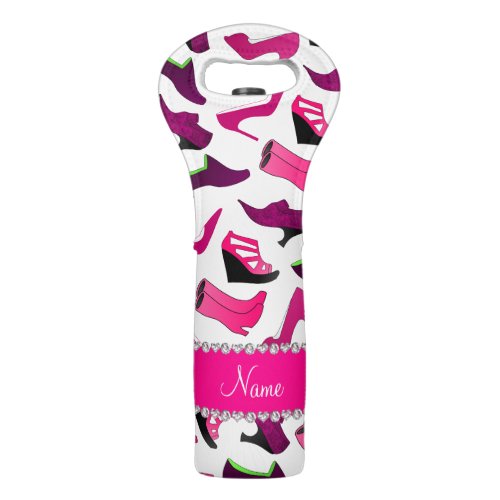 Personalized name pink white womens shoes pattern wine bag