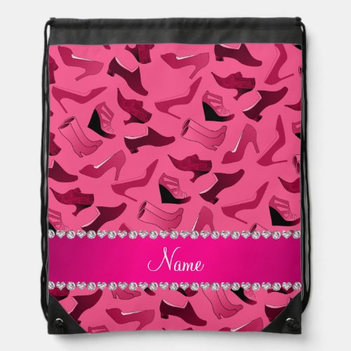 Personalized name pink womens shoes pattern drawstring bag