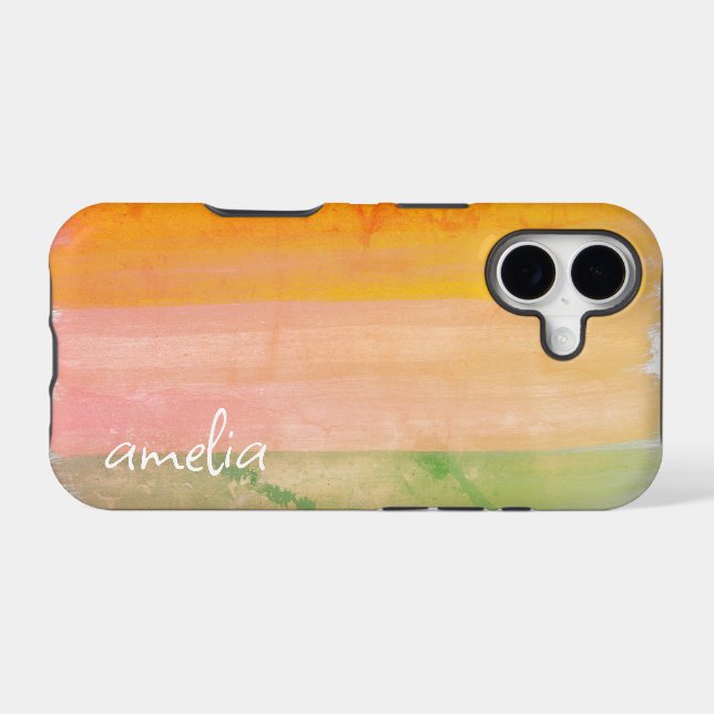 Personalized Name Pink Yellow Texture Modern  Case-Mate iPhone Case (Back (Horizontal))