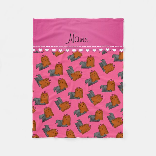 Personalized name pink yorkshire terriers fleece blanket (Front)