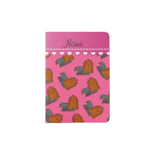 Personalized name pink yorkshire terriers passport holder
