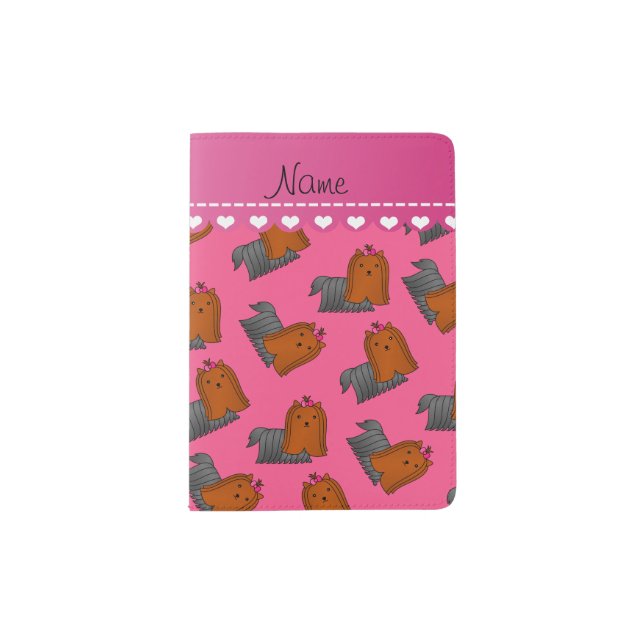 Personalized name pink yorkshire terriers passport holder (Front)