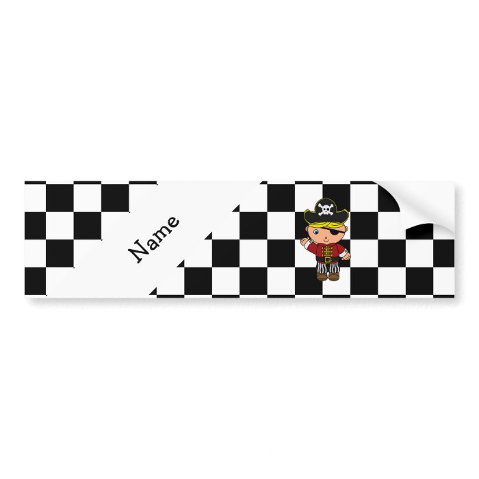 Personalized name pirate black white checkers bumper stickers