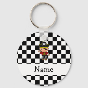 Personalized name pirate black white checkers keychain