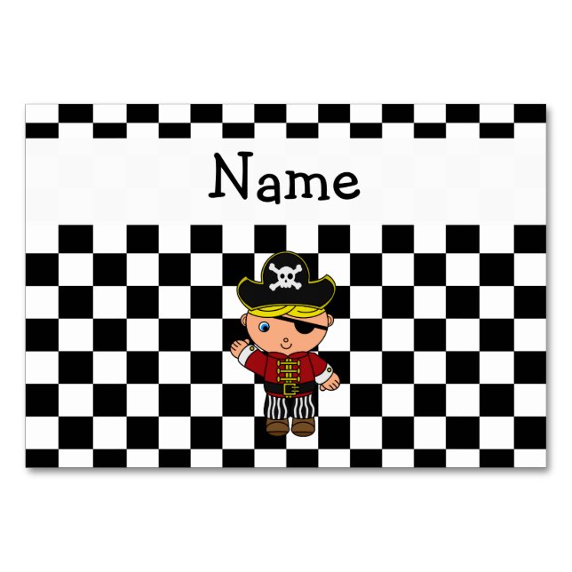 Personalized name pirate black white checkers table number (Front)