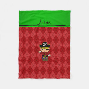 Personalized name pirate red argyle fleece blanket