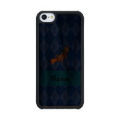 Personalized name platypus blue argyle carved wood iPhone case (Back)