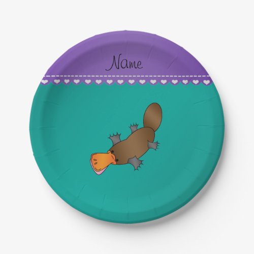 Personalized name platypus green paper plates