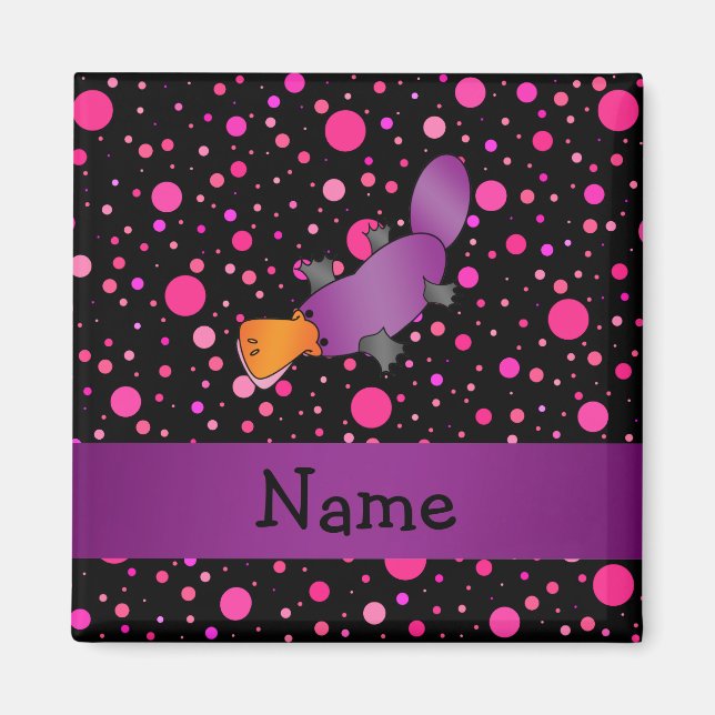 Personalized name platypus pink polka dots magnet (Front)