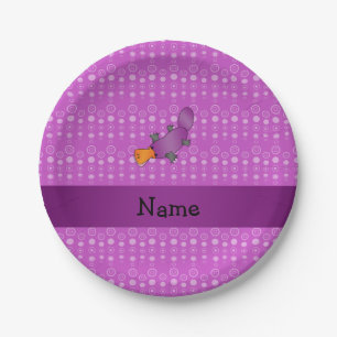 Personalized name platypus purple bubbles paper plates