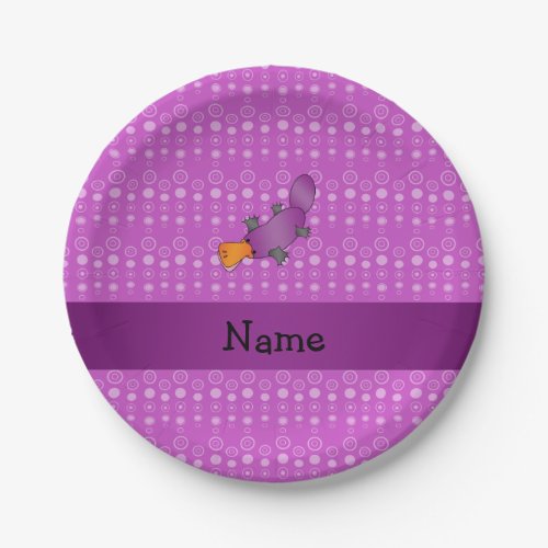 Personalized name platypus purple bubbles paper plates