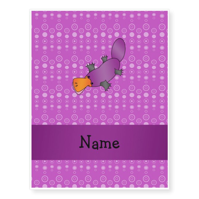 Personalized name platypus purple bubbles temporary tattoos (Front)