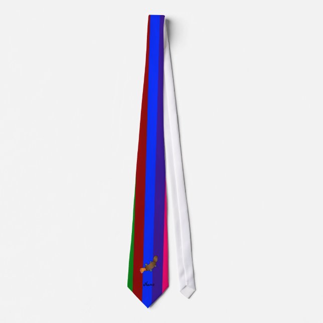 Personalized name platypus rainbow stripes neck tie (Front)