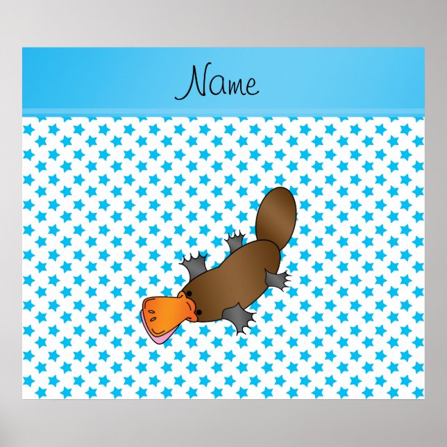 Personalized name platypus white blue stars poster (Front)