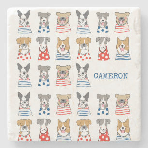 Personalized Name Playful Dog Lovers Sketch Stone Coaster
